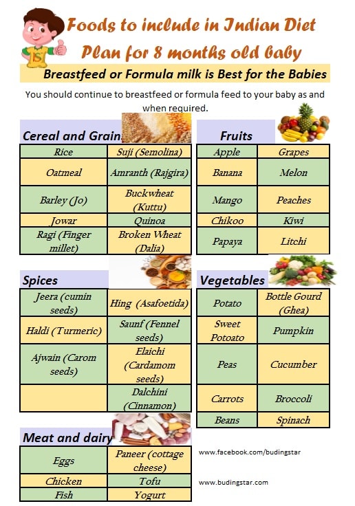 8 Month Baby Food Chart - Everything To Know | Buding Star